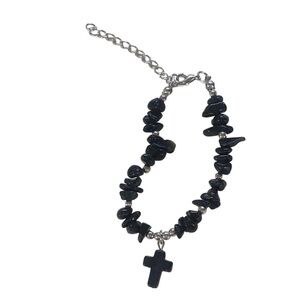 UNBRANDED BLACK Natural STONE Black Onyx Chip
BRACELET With Extender CHAIN